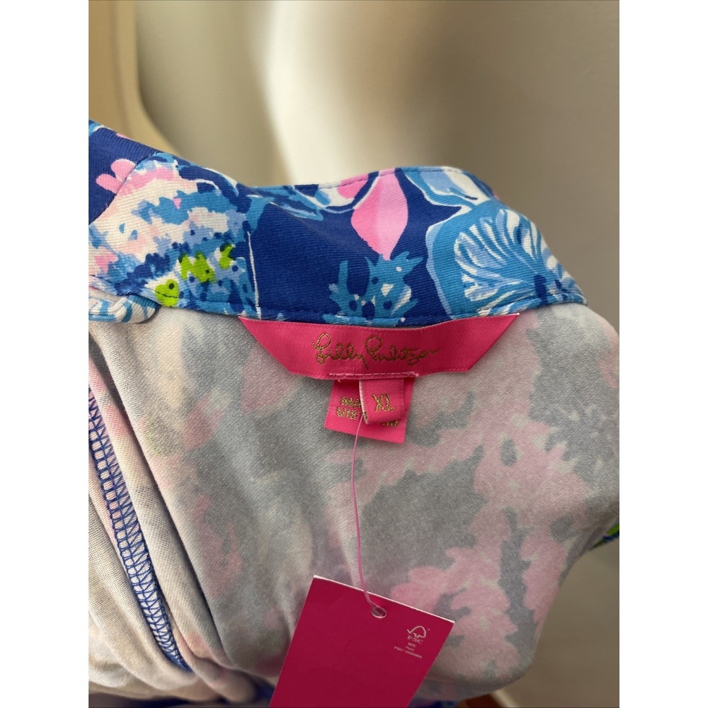 New Lilly Pulitzer Madsen V-Neck Midi Dress in Blue Tang Sitting Seaside XL - Picture 9 of 11